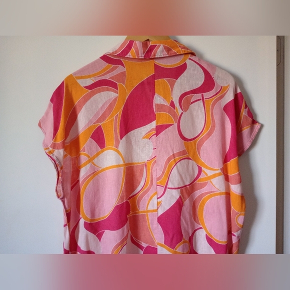 Rachel Zoe Pink and Orange Linen Blend Tropical Beach Cruise Maxi Dress Sz Large - Picture 10 of 12